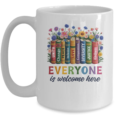 Everyone Is Welcome Here Floral Book LGBT Pride Equality Mug | siriusteestore