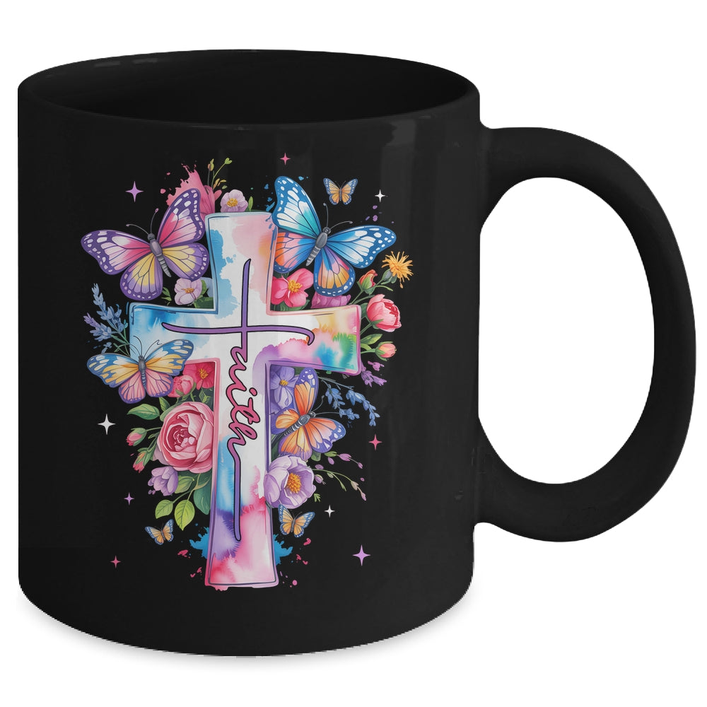 Faith Cross Floral Butterflies Christ Flowers Religious Mug | siriusteestore