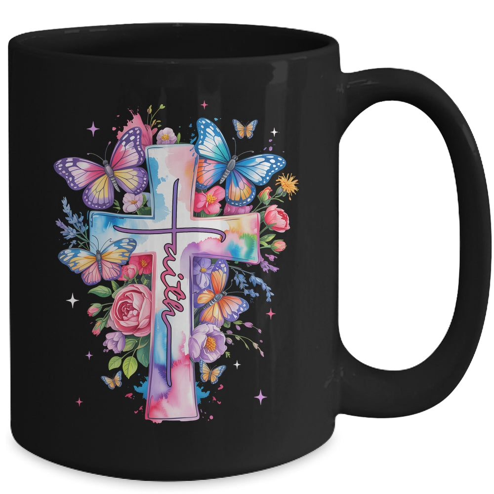 Faith Cross Floral Butterflies Christ Flowers Religious Mug | siriusteestore