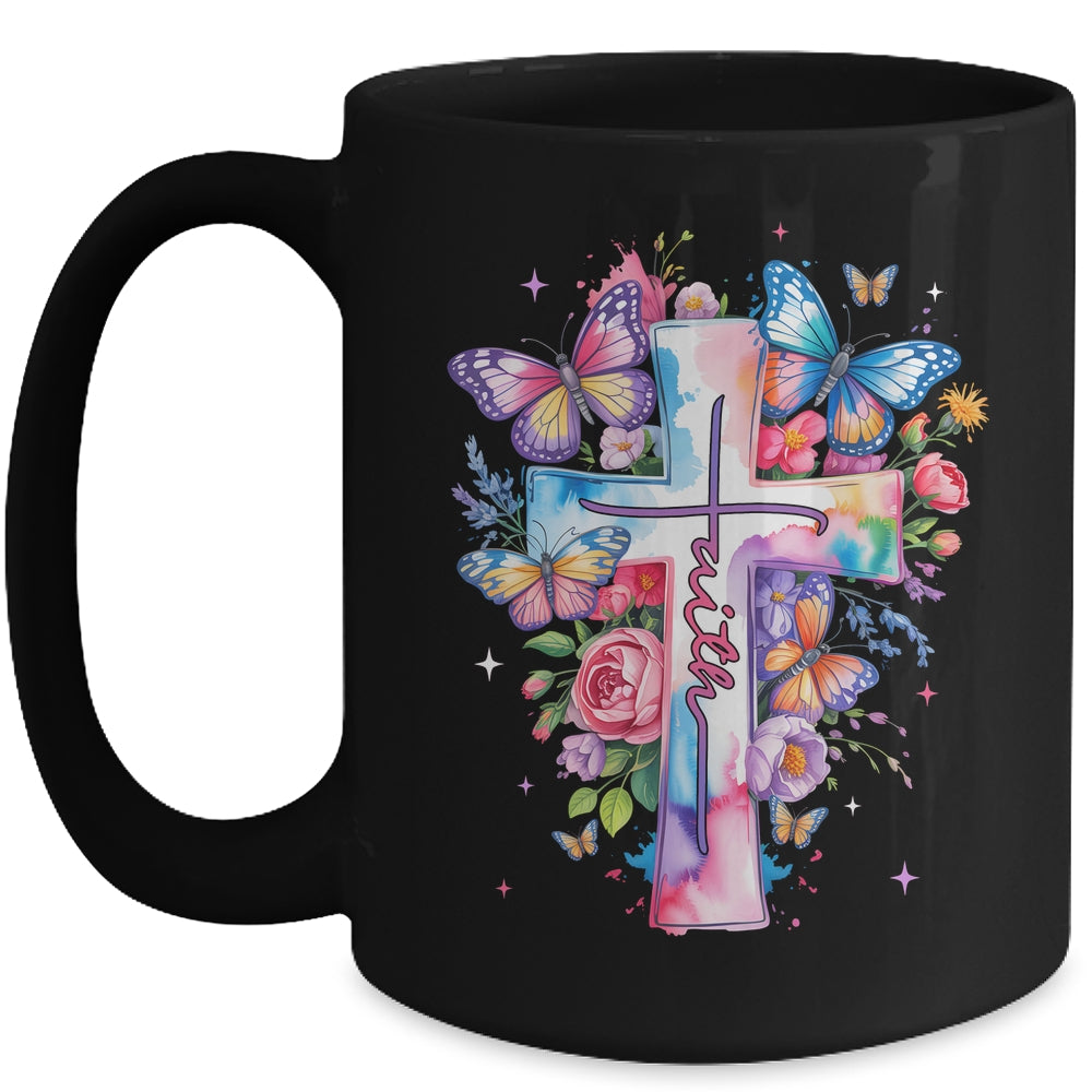 Faith Cross Floral Butterflies Christ Flowers Religious Mug | siriusteestore