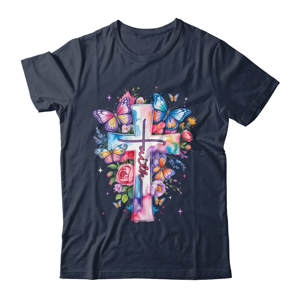 Faith Cross Floral Butterflies Christ Flowers Religious Shirt & Hoodie | siriusteestore