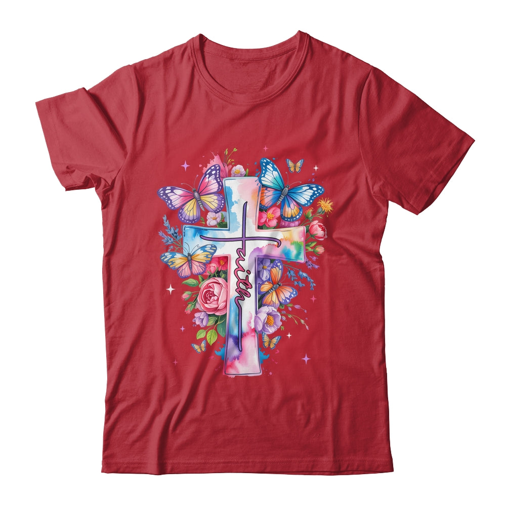 Faith Cross Floral Butterflies Christ Flowers Religious Shirt & Hoodie | siriusteestore