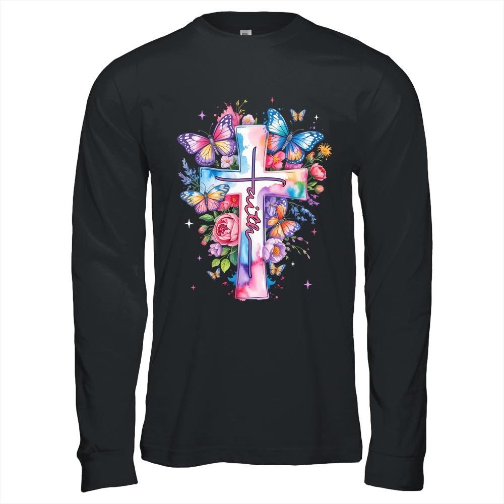 Faith Cross Floral Butterflies Christ Flowers Religious Shirt & Hoodie | siriusteestore