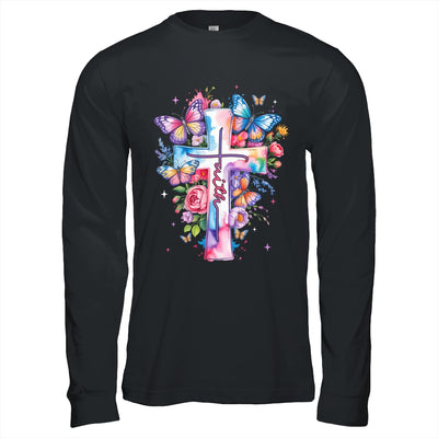 Faith Cross Floral Butterflies Christ Flowers Religious Shirt & Hoodie | siriusteestore