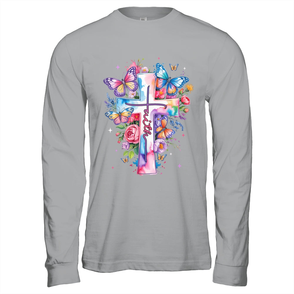 Faith Cross Floral Butterflies Christ Flowers Religious Shirt & Hoodie | siriusteestore