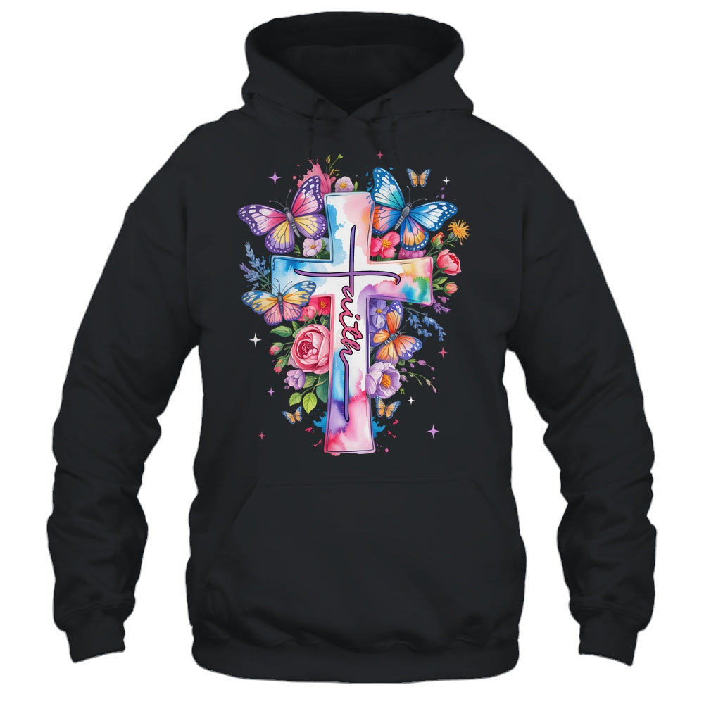 Faith Cross Floral Butterflies Christ Flowers Religious Shirt & Hoodie | siriusteestore