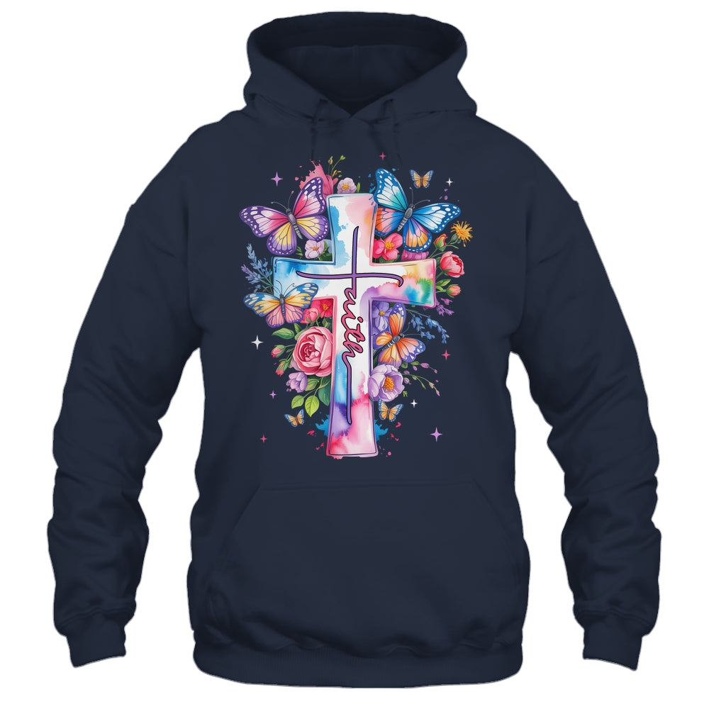 Faith Cross Floral Butterflies Christ Flowers Religious Shirt & Hoodie | siriusteestore