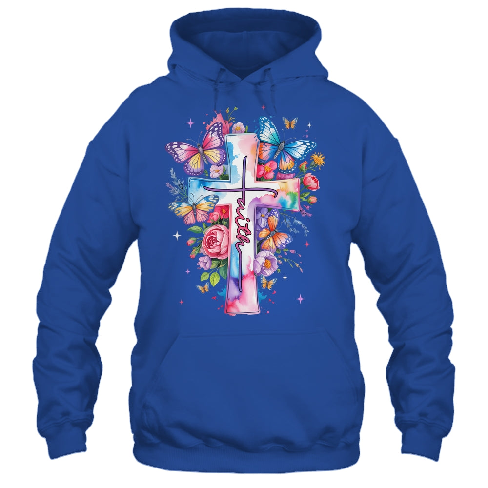 Faith Cross Floral Butterflies Christ Flowers Religious Shirt & Hoodie | siriusteestore
