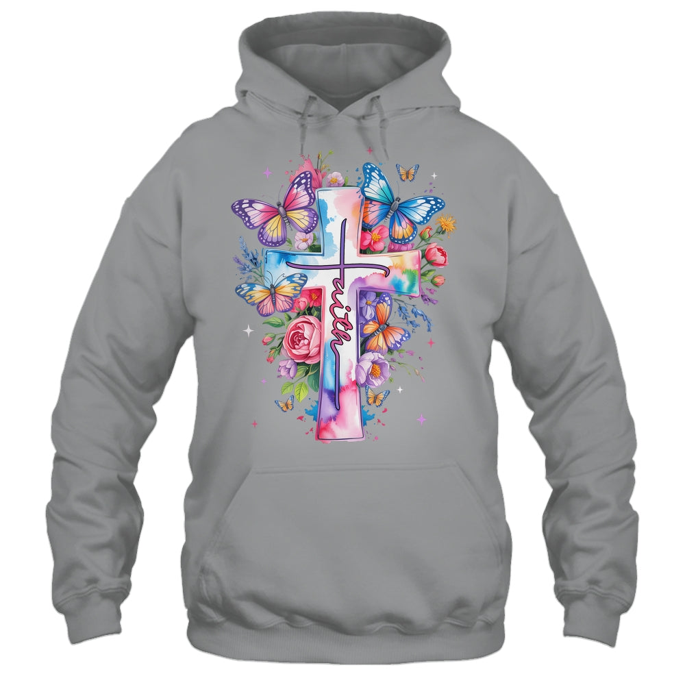 Faith Cross Floral Butterflies Christ Flowers Religious Shirt & Hoodie | siriusteestore