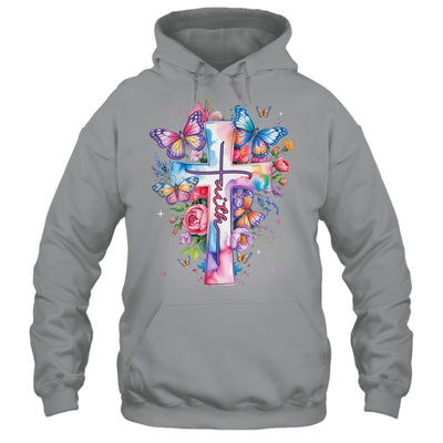 Faith Cross Floral Butterflies Christ Flowers Religious Shirt & Hoodie | siriusteestore