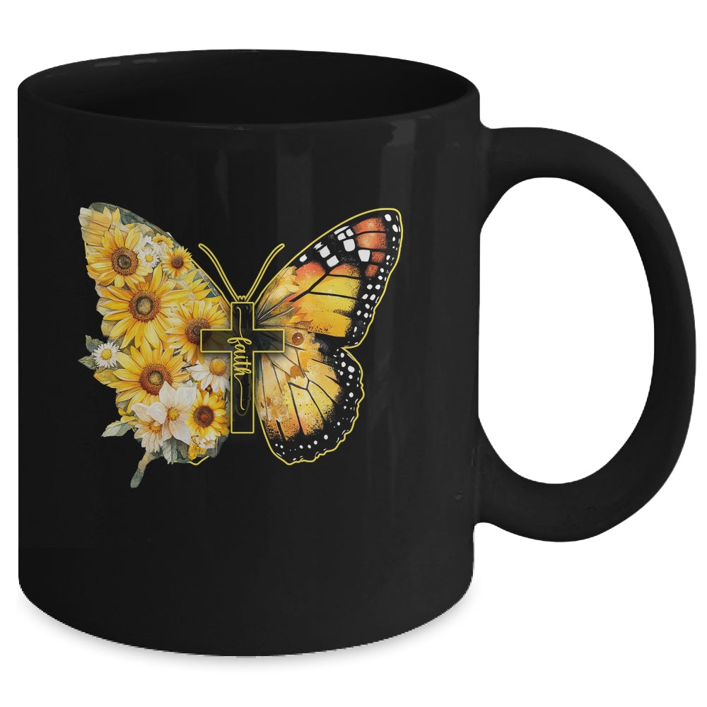 Faith Cross Sunflower Butterfly Christian Women Vintage Mug | siriusteestore