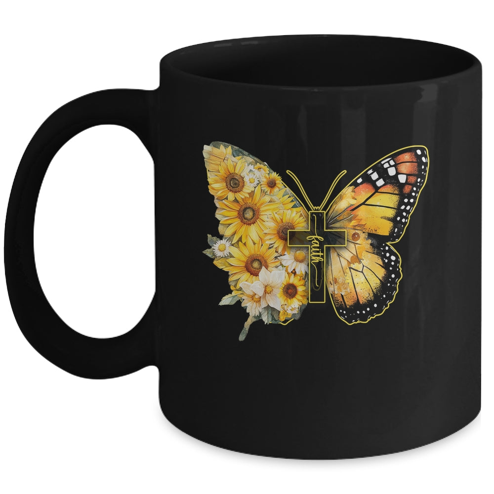 Faith Cross Sunflower Butterfly Christian Women Vintage Mug | siriusteestore