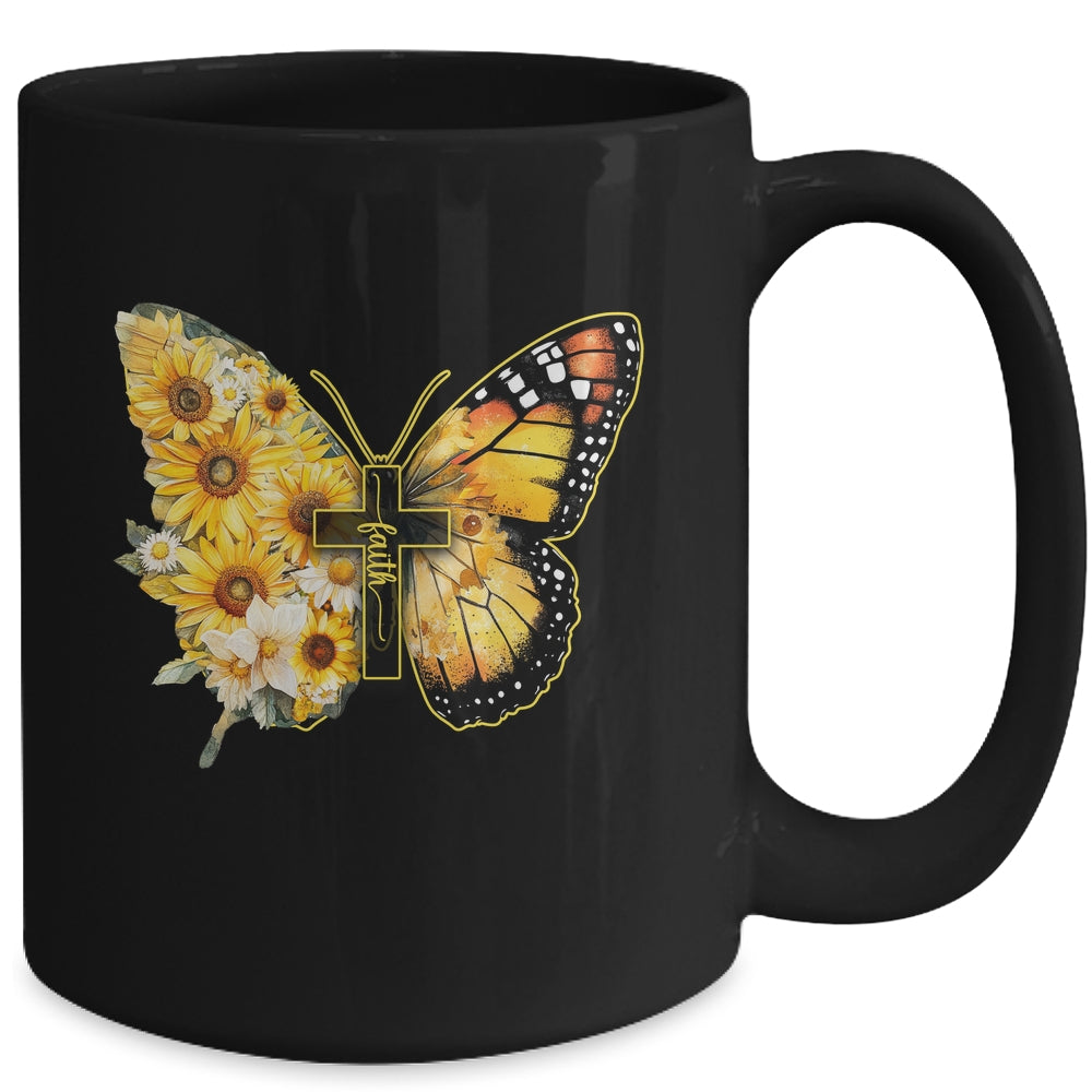Faith Cross Sunflower Butterfly Christian Women Vintage Mug | siriusteestore