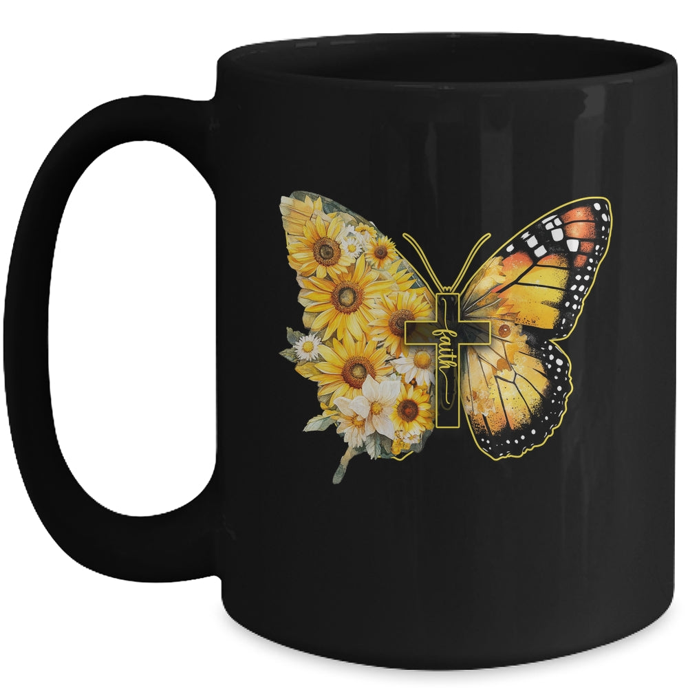 Faith Cross Sunflower Butterfly Christian Women Vintage Mug | siriusteestore