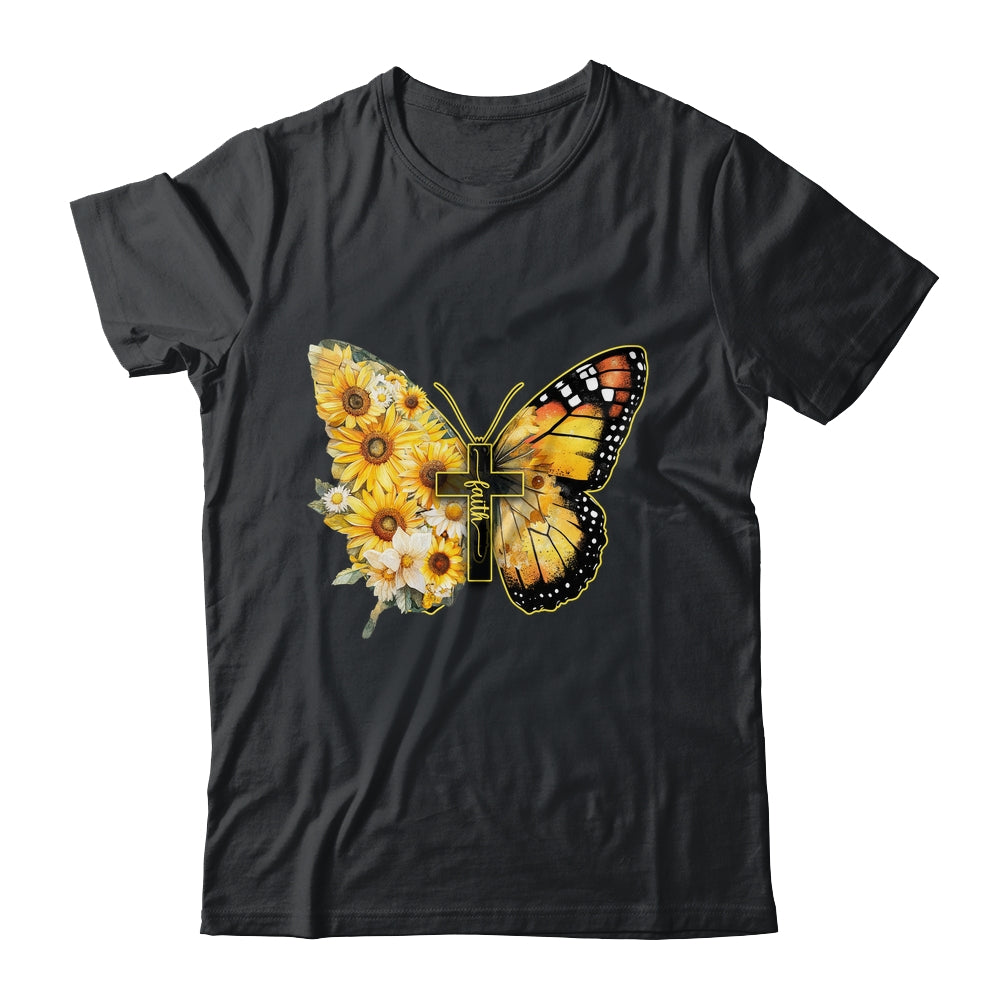 Faith Cross Sunflower Butterfly Christian Women Vintage Shirt & Hoodie | siriusteestore