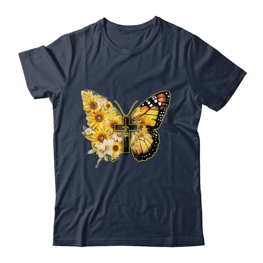 Faith Cross Sunflower Butterfly Christian Women Vintage Shirt & Hoodie | siriusteestore