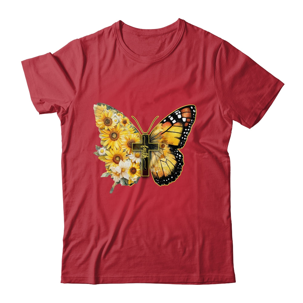 Faith Cross Sunflower Butterfly Christian Women Vintage Shirt & Hoodie | siriusteestore