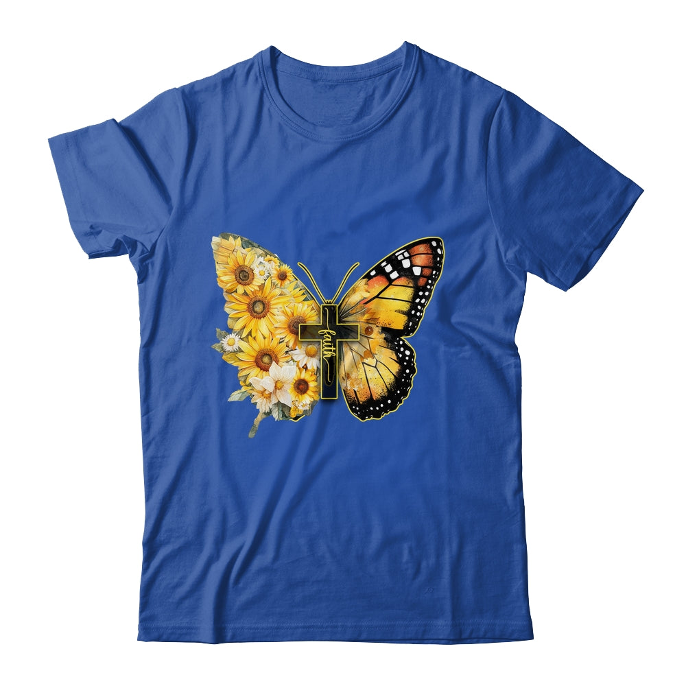 Faith Cross Sunflower Butterfly Christian Women Vintage Shirt & Hoodie | siriusteestore