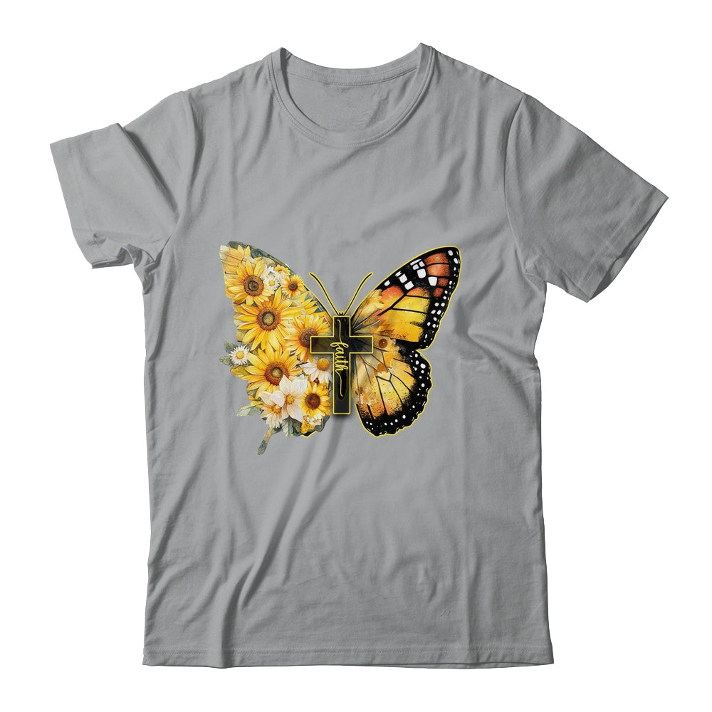 Faith Cross Sunflower Butterfly Christian Women Vintage Shirt & Hoodie | siriusteestore