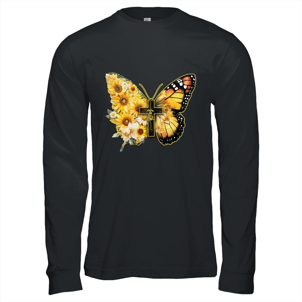 Faith Cross Sunflower Butterfly Christian Women Vintage Shirt & Hoodie | siriusteestore