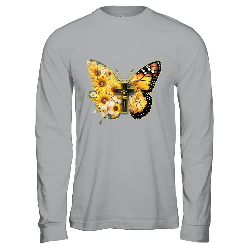 Faith Cross Sunflower Butterfly Christian Women Vintage Shirt & Hoodie | siriusteestore