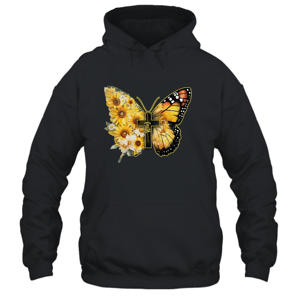 Faith Cross Sunflower Butterfly Christian Women Vintage Shirt & Hoodie | siriusteestore