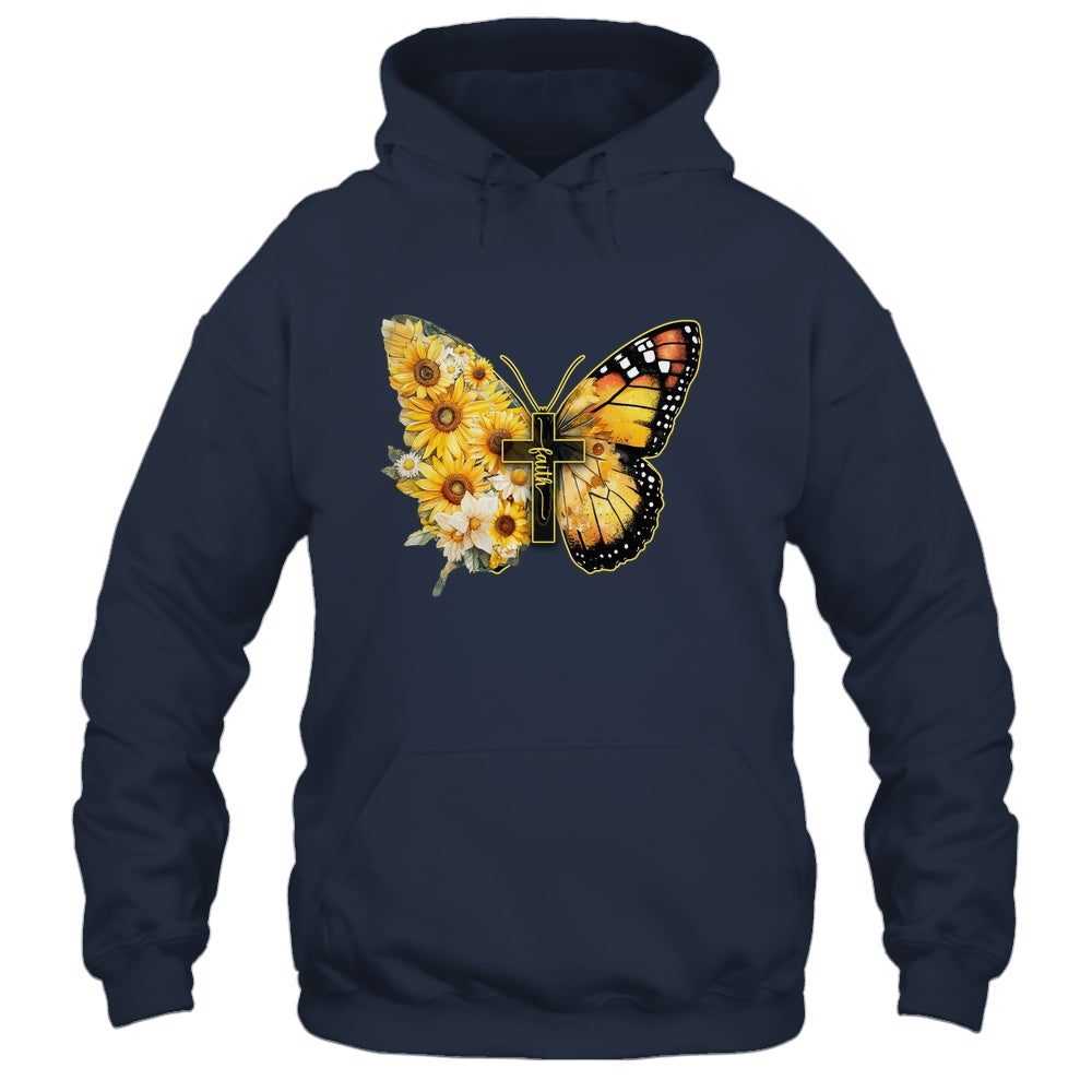 Faith Cross Sunflower Butterfly Christian Women Vintage Shirt & Hoodie | siriusteestore