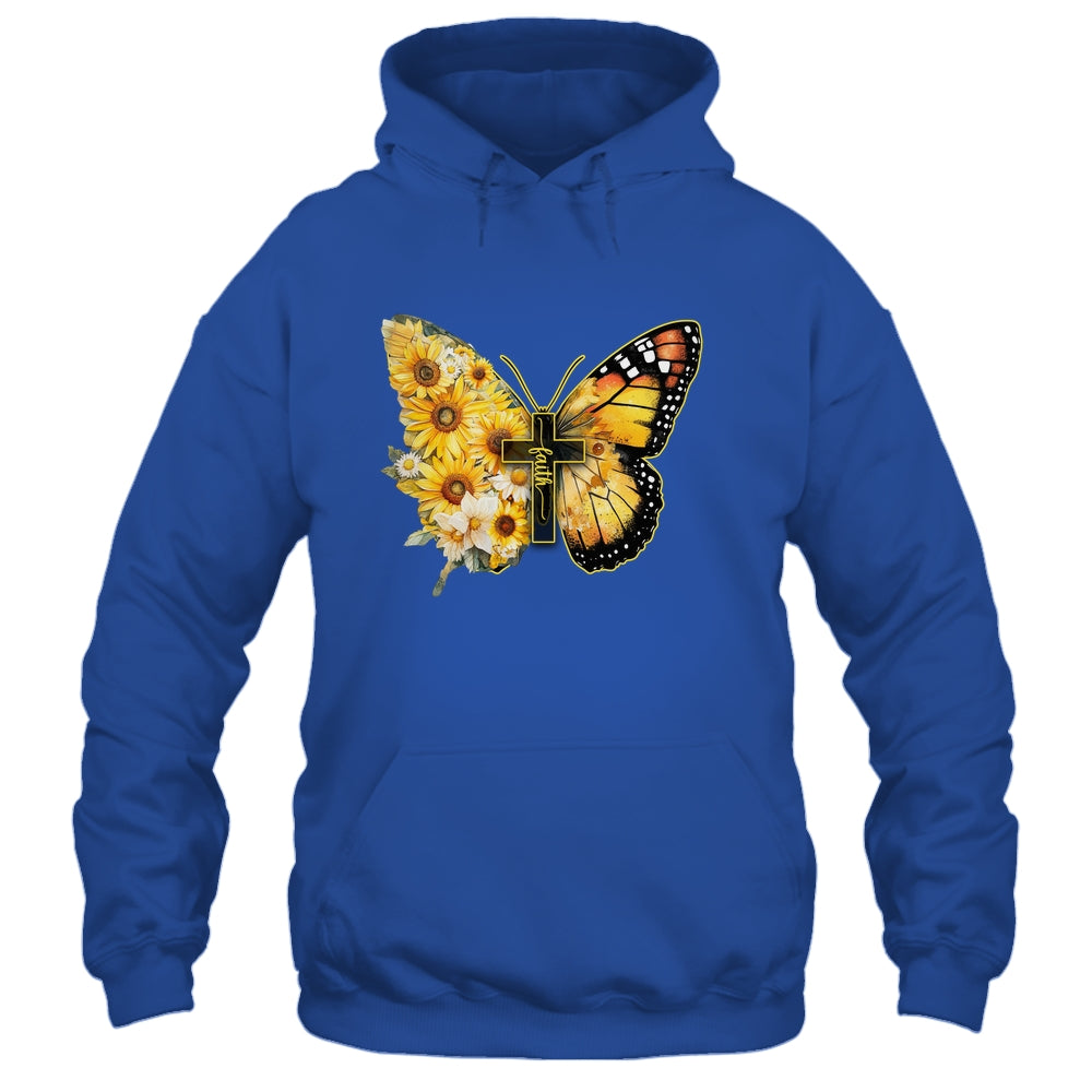 Faith Cross Sunflower Butterfly Christian Women Vintage Shirt & Hoodie | siriusteestore