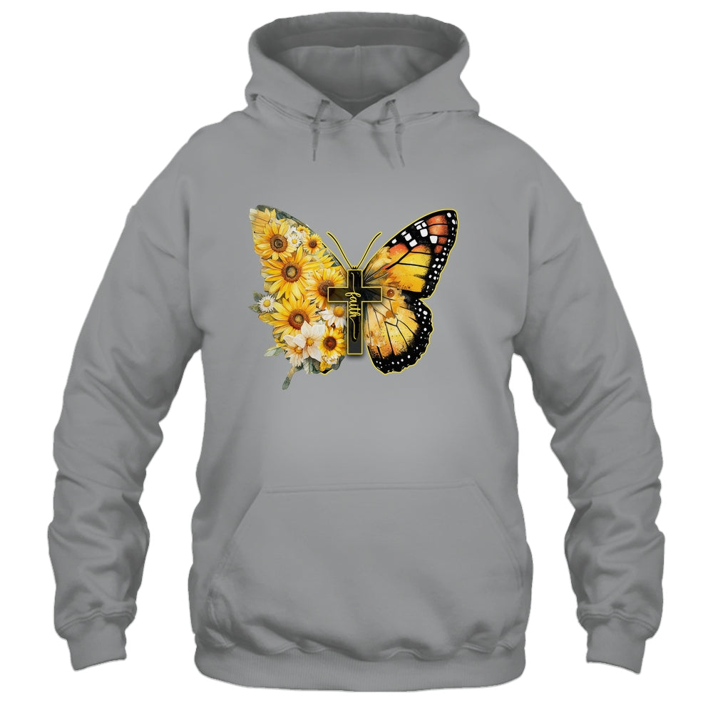 Faith Cross Sunflower Butterfly Christian Women Vintage Shirt & Hoodie | siriusteestore
