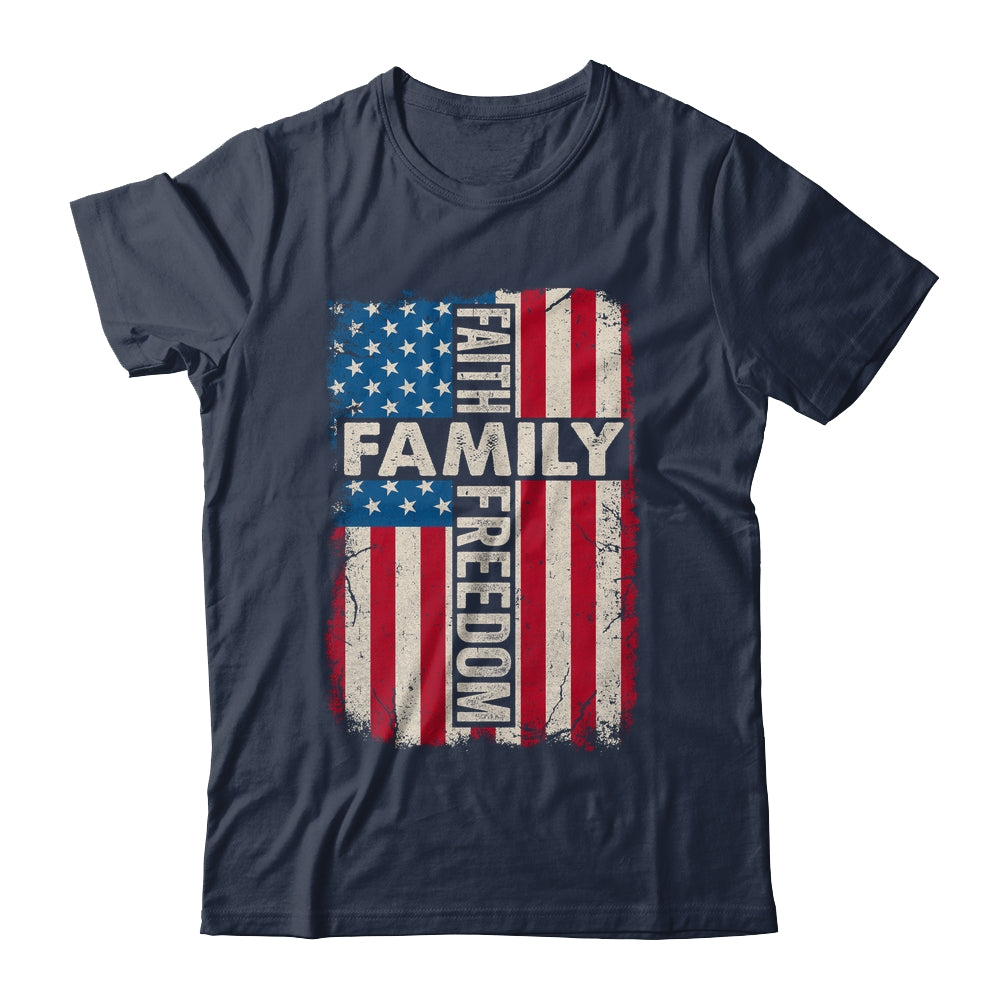 Faith Family Freedom Patriotic Christian Vintage USA Flag Shirt & Hoodie | siriusteestore