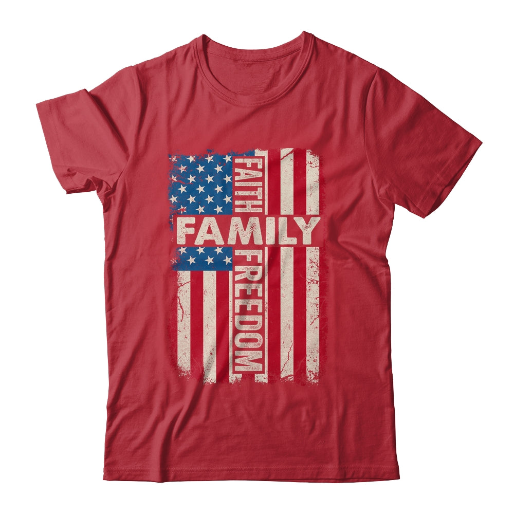 Faith Family Freedom Patriotic Christian Vintage USA Flag Shirt & Hoodie | siriusteestore