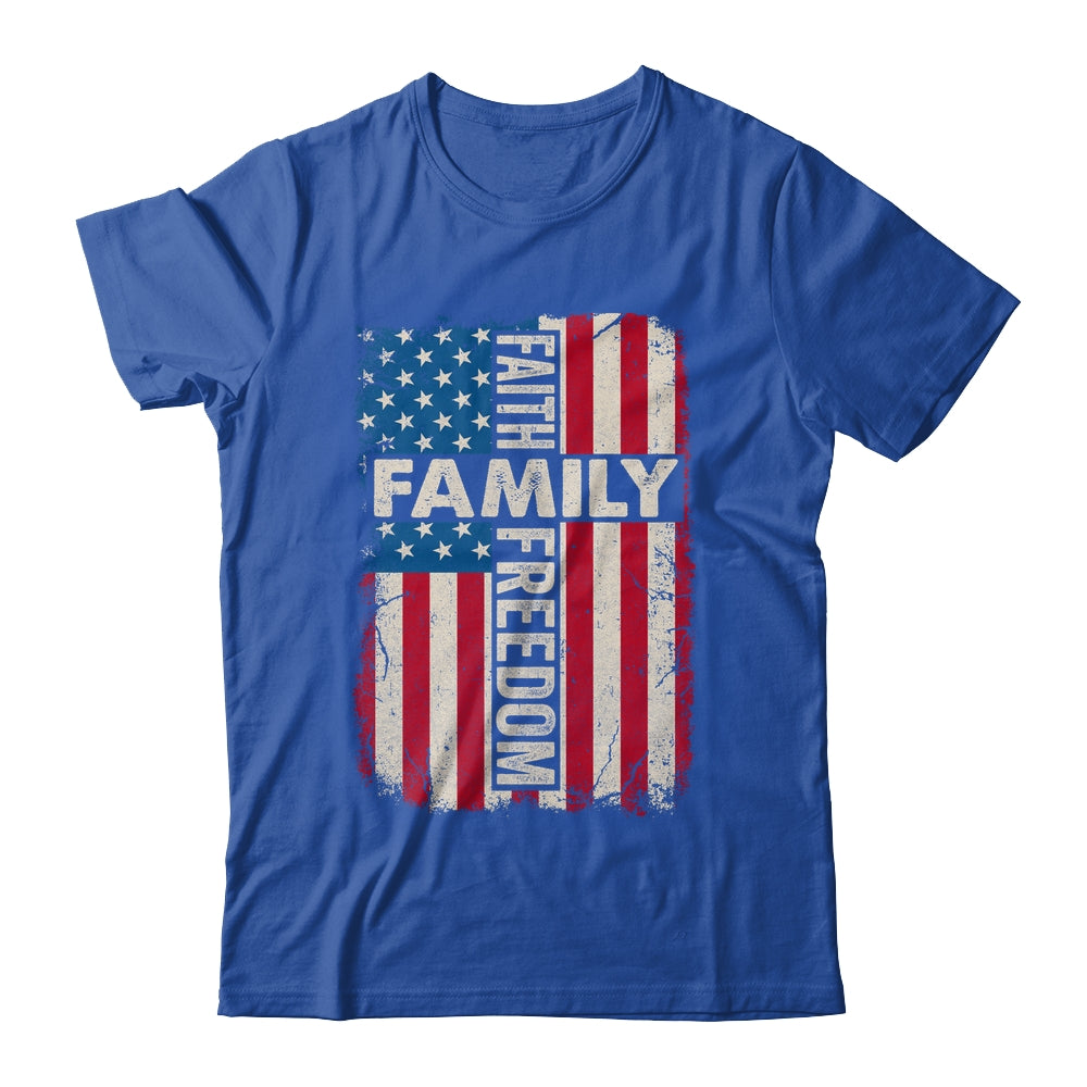 Faith Family Freedom Patriotic Christian Vintage USA Flag Shirt & Hoodie | siriusteestore