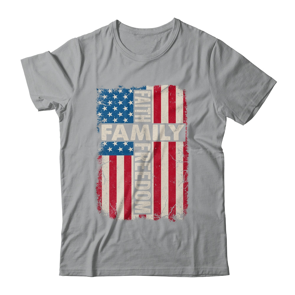 Faith Family Freedom Patriotic Christian Vintage USA Flag Shirt & Hoodie | siriusteestore