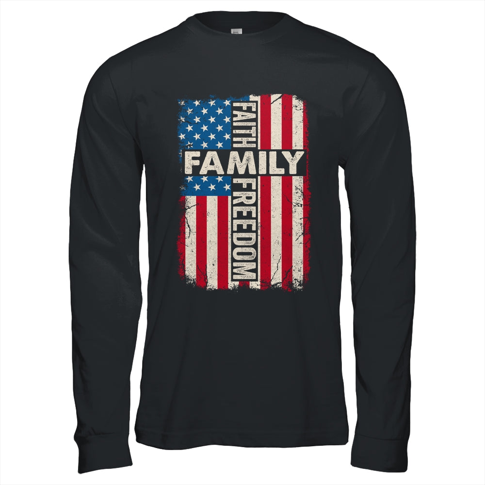Faith Family Freedom Patriotic Christian Vintage USA Flag Shirt & Hoodie | siriusteestore