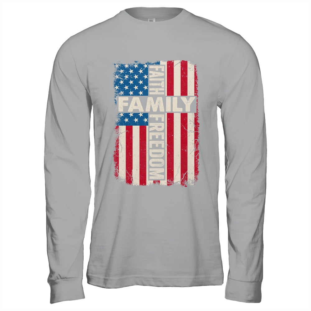 Faith Family Freedom Patriotic Christian Vintage USA Flag Shirt & Hoodie | siriusteestore