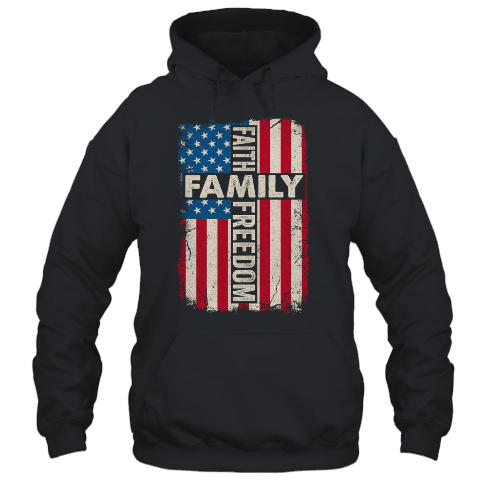 Faith Family Freedom Patriotic Christian Vintage USA Flag Shirt & Hoodie | siriusteestore