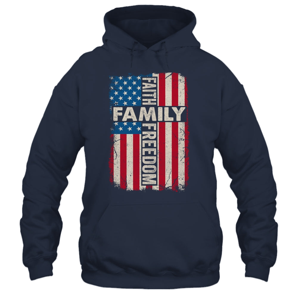 Faith Family Freedom Patriotic Christian Vintage USA Flag Shirt & Hoodie | siriusteestore