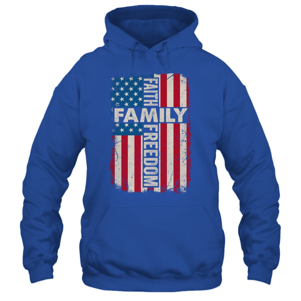 Faith Family Freedom Patriotic Christian Vintage USA Flag Shirt & Hoodie | siriusteestore