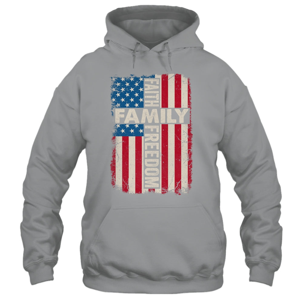 Faith Family Freedom Patriotic Christian Vintage USA Flag Shirt & Hoodie | siriusteestore