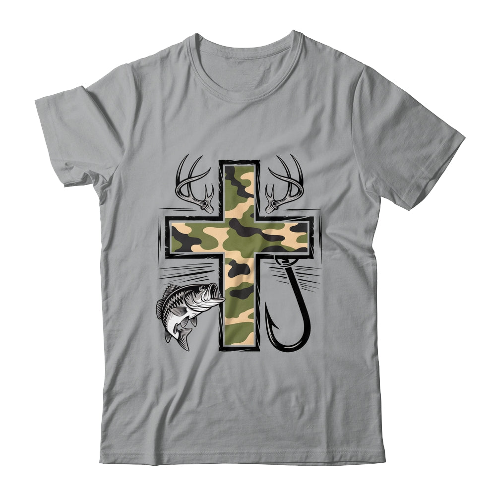 Faith Fishing Hunting Camo Cross With Hook Bass Christian Shirt & Hoodie | siriusteestore