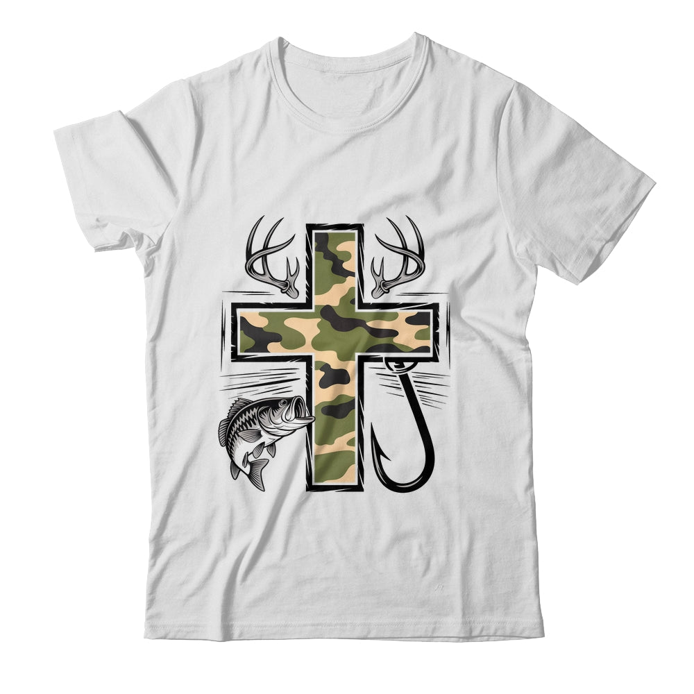 Faith Fishing Hunting Camo Cross With Hook Bass Christian Shirt & Hoodie | siriusteestore