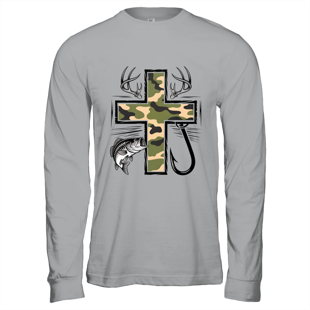 Faith Fishing Hunting Camo Cross With Hook Bass Christian Shirt & Hoodie | siriusteestore