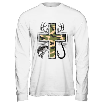 Faith Fishing Hunting Camo Cross With Hook Bass Christian Shirt & Hoodie | siriusteestore