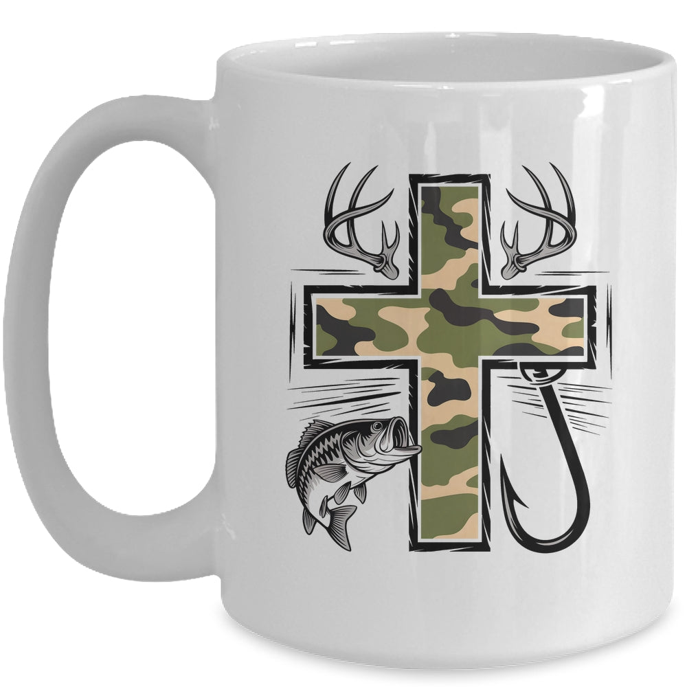 Faith Fishing Hunting Camo Cross With Hook Bass Christian Mug | siriusteestore