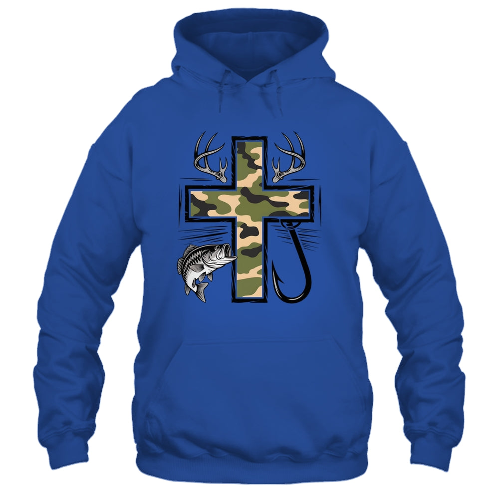 Faith Fishing Hunting Camo Cross With Hook Bass Christian Shirt & Hoodie | siriusteestore