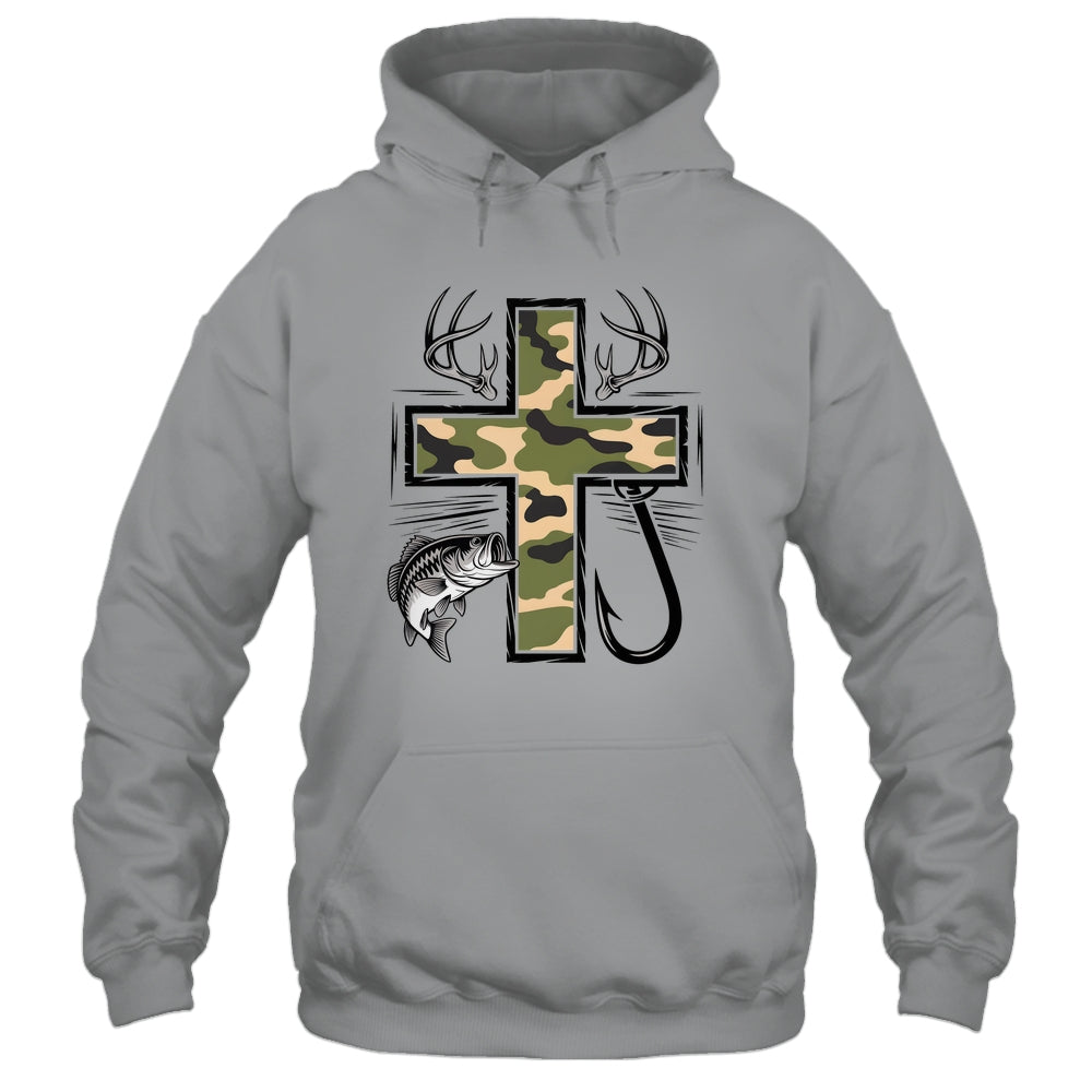 Faith Fishing Hunting Camo Cross With Hook Bass Christian Shirt & Hoodie | siriusteestore