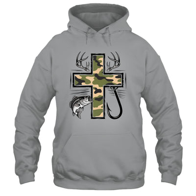 Faith Fishing Hunting Camo Cross With Hook Bass Christian Shirt & Hoodie | siriusteestore