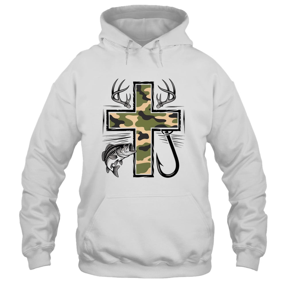 Faith Fishing Hunting Camo Cross With Hook Bass Christian Shirt & Hoodie | siriusteestore