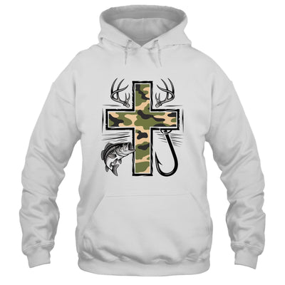 Faith Fishing Hunting Camo Cross With Hook Bass Christian Shirt & Hoodie | siriusteestore