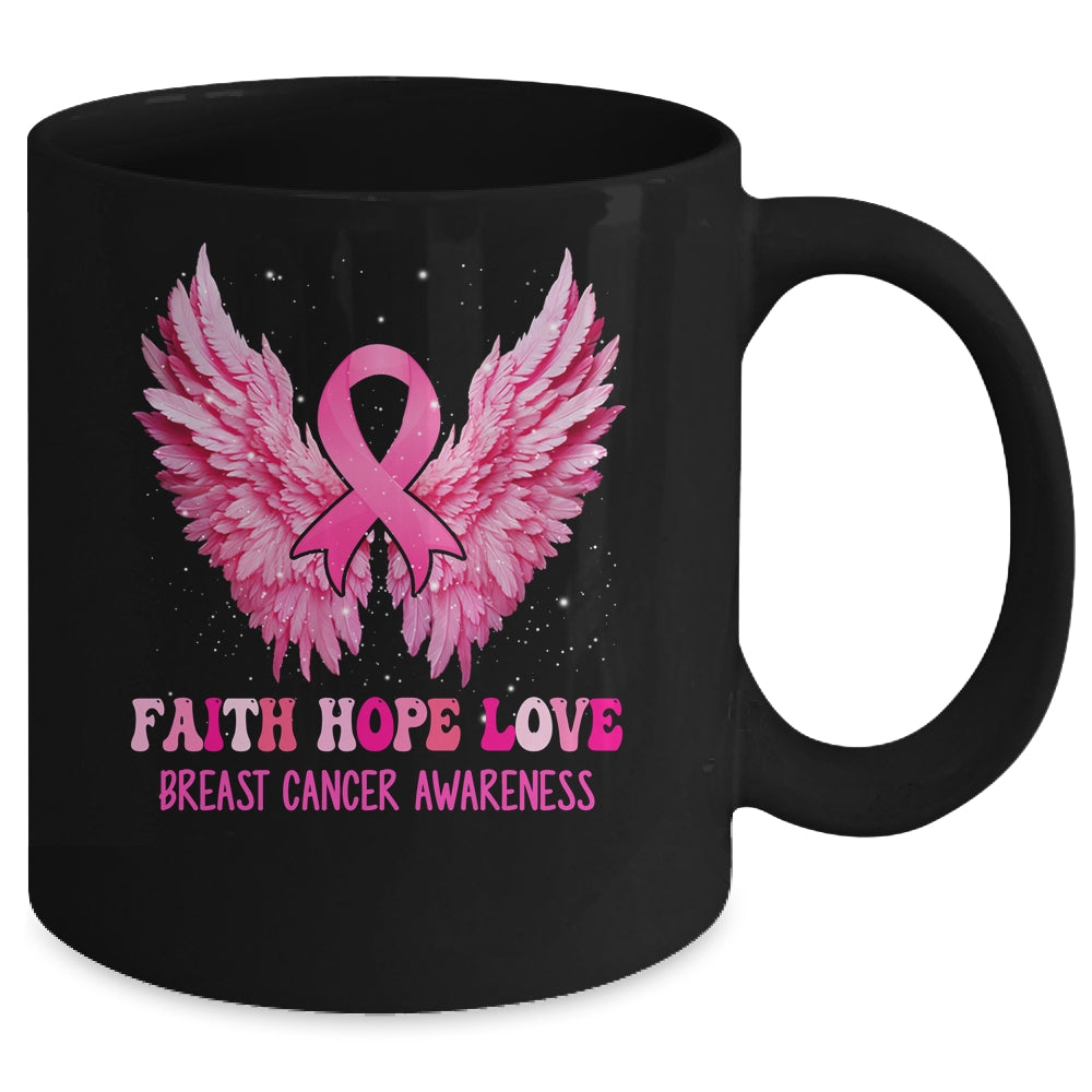 Faith Hope Love Breast Cancer Awareness Pink Ribbon Wings Mug | siriusteestore